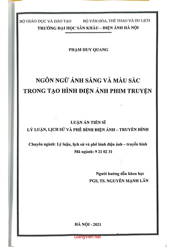 Ảnh bìa của Ngôn ngữ ánh sáng và màu sắc trong tạo hình điện ảnh phim truyện