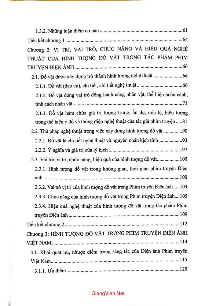 Mục lục chi tiết trang 1 sách Hình tượng đồ vật trong phim truyện điện ảnh