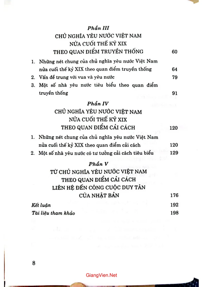 Mục lục chi tiết trang 1 sách Chủ nghĩa yêu nước Việt Nam nửa cuối thế kỷ XIX