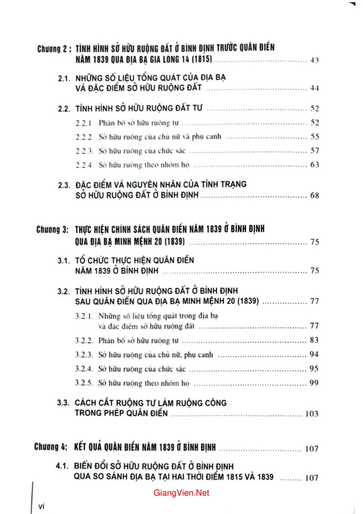Mục lục chi tiết trang 1 sách Chính sách quân điền năm 1839 ở Bình Định
