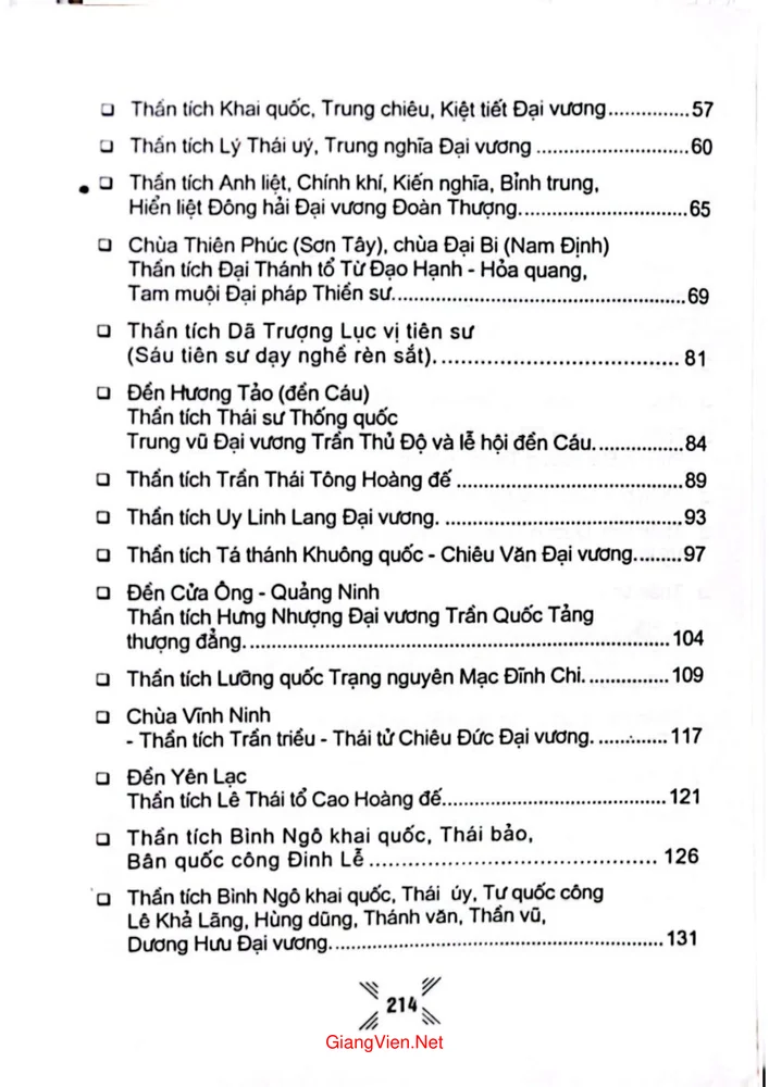Mục lục chi tiết trang 1 sách Thần tích Việt Nam, tập 2