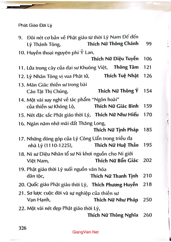 Mục lục chi tiết trang 1 sách Phật giáo đời Lý