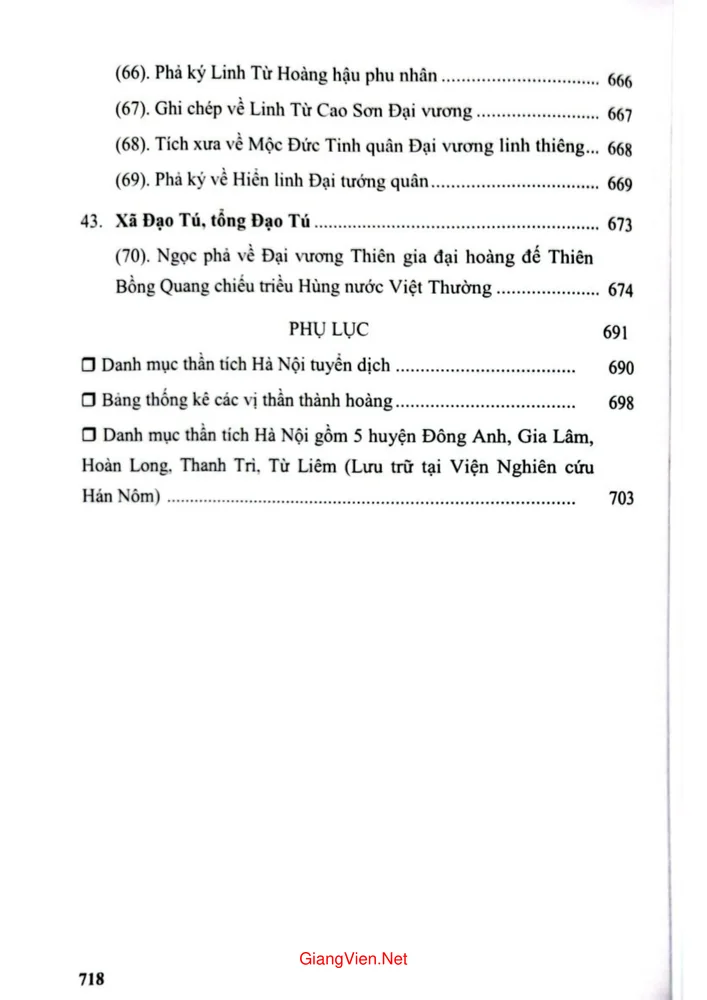Mục lục chi tiết trang 7 sách Tư liệu văn hiến Thăng Long Hà Nội, thần tích Hà Nội (tái bản)