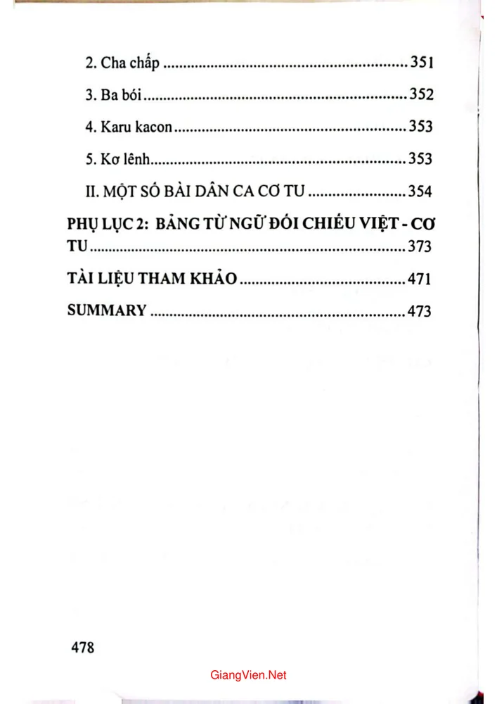 Mục lục chi tiết trang 3 sách Văn học dân gian Cơ tu