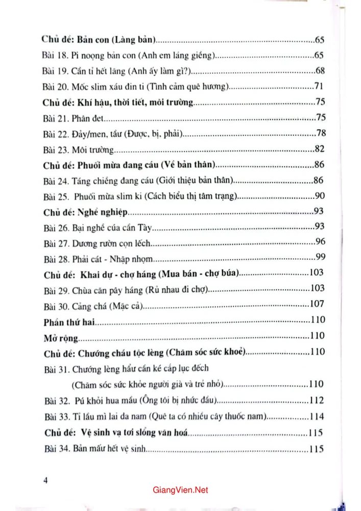 Mục lục chi tiết trang 1 sách Học tiếng Tày