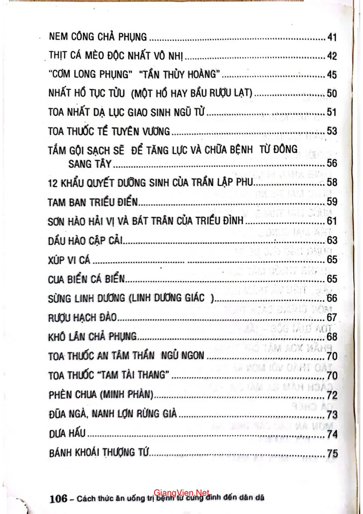 Mục lục chi tiết trang 1 sách Cách thức ăn uống trị bệnh từ cung đình đến dân dã
