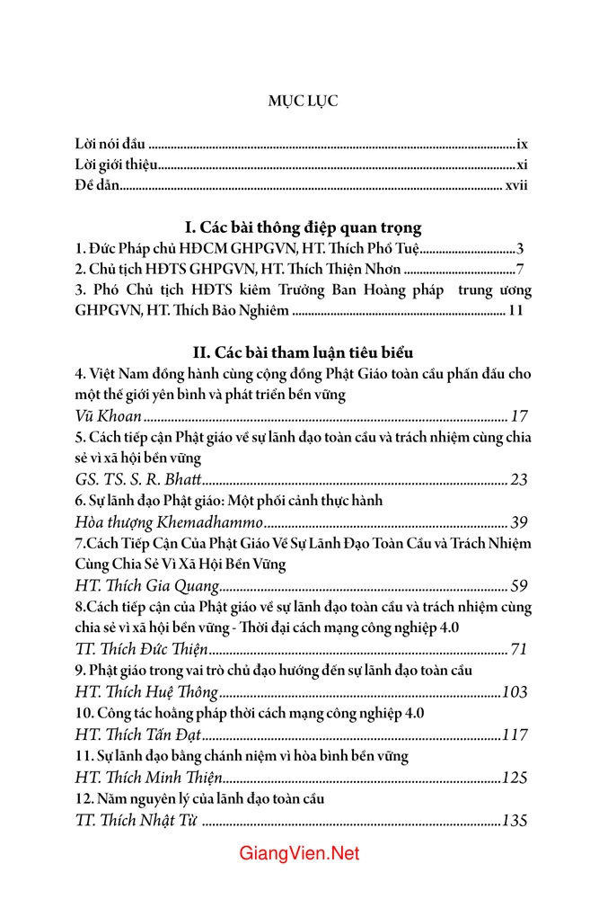 Trang bìa chính thức sách Cách tiếp cận của Phật Giáo về sự lãnh đạo toàn cầu và trách nhiệm cùng chia sẻ vì xã hội bền vững