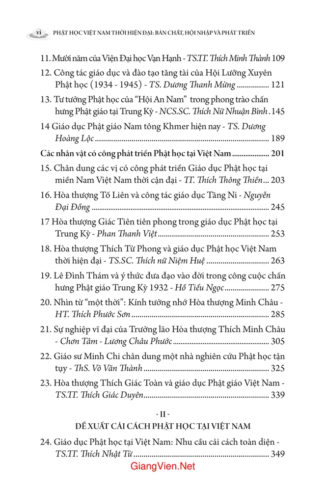 Mục lục chi tiết trang 1 sách Phật học Việt Nam thời hiện đại Bản chất, hội nhập và phát triển