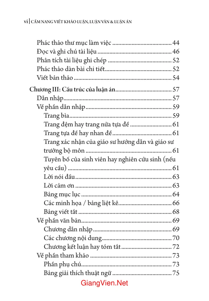 Mục lục chi tiết trang 1 sách Cẩm nang viết khảo luận, luận văn và luận án