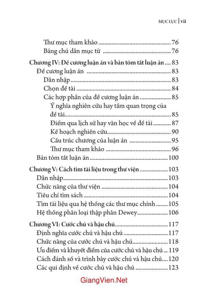 Mục lục chi tiết trang 2 sách Cẩm nang viết khảo luận, luận văn và luận án