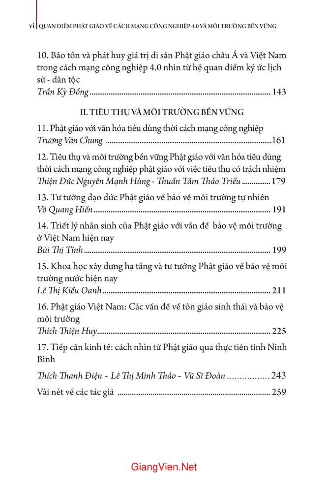 Mục lục chi tiết trang 1 sách Quan điểm Phật Giáo về cách mạng công nghiệp 4.0 và môi trường bền vững