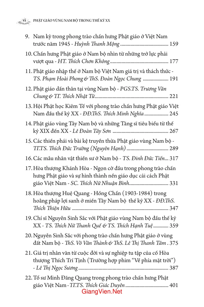 Mục lục chi tiết trang 1 sách Phật giáo Nam Bộ trong thế kỷ 20