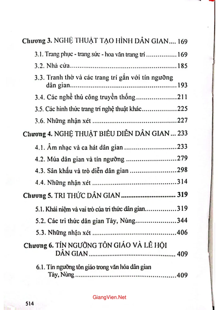 Mục lục chi tiết trang 1 sách Văn hóa dân gian Tày Nùng ở Nghệ An