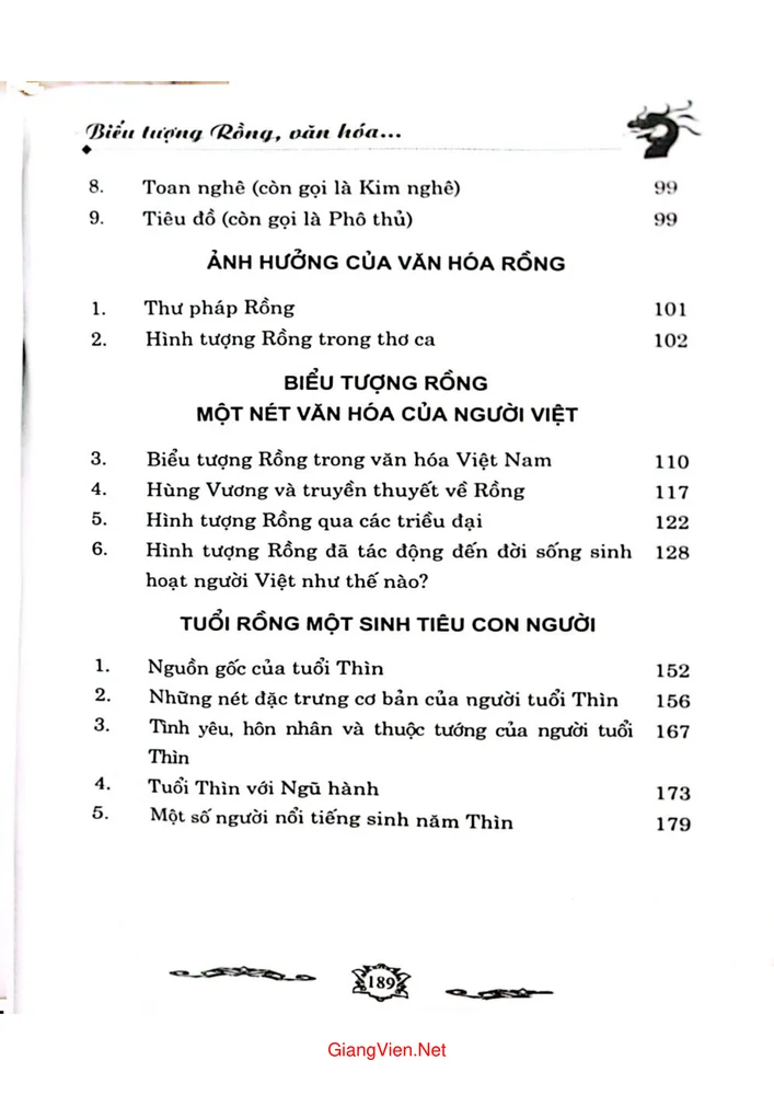 Mục lục chi tiết trang 2 sách Biểu tượng rồng, văn hóa và những câu chuyện