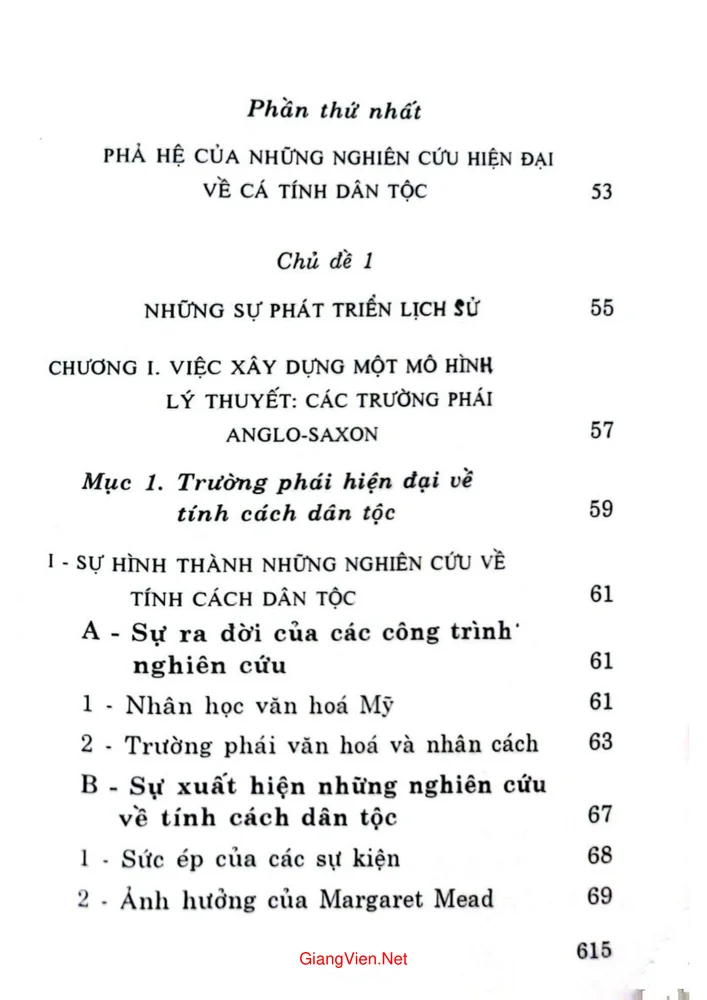 Mục lục chi tiết trang 1 sách Cá tính tập thể của các dân tộc