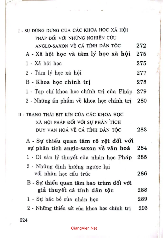 Mục lục chi tiết trang 10 sách Cá tính tập thể của các dân tộc