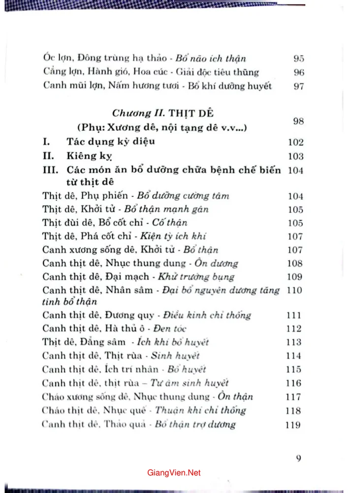 Mục lục chi tiết trang 3 sách Những món ăn, bài thuốc kỳ diệu chế biến từ thịt và trứng