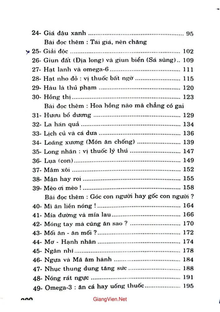 Mục lục chi tiết trang 1 sách Món ăn bài thuốc quyển 6