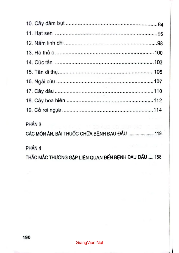 Mục lục chi tiết trang 1 sách Món ăn bài thuốc chữa bệnh đau đầu