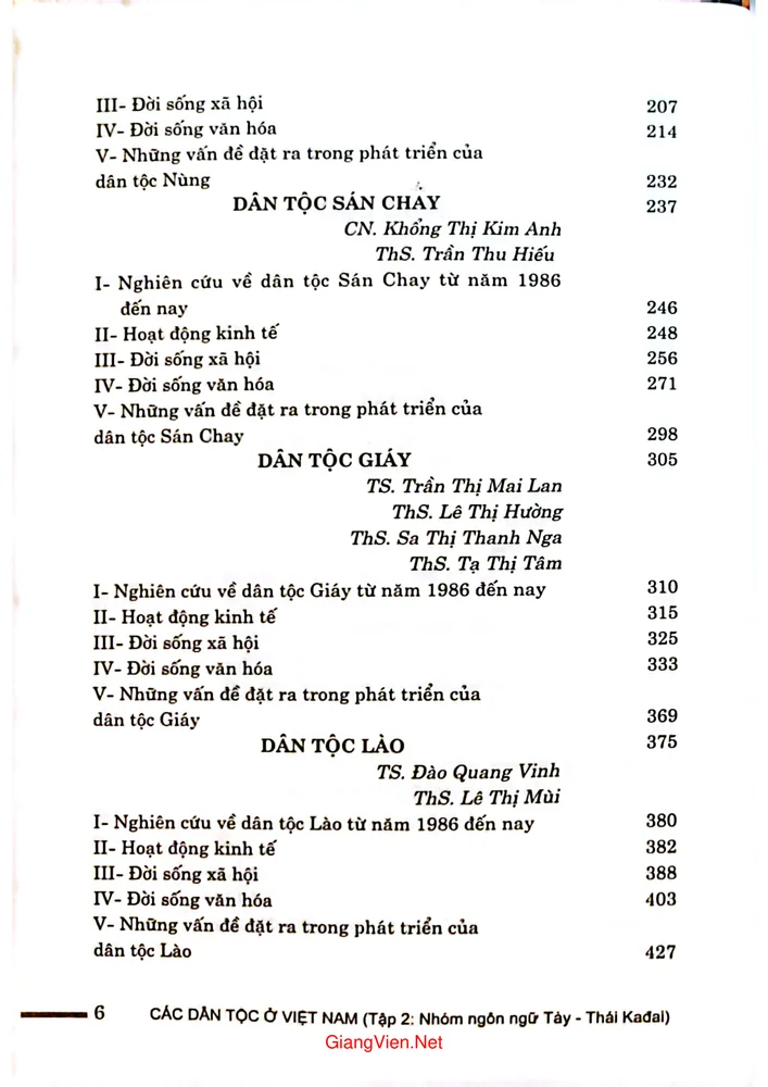 Mục lục chi tiết trang 1 sách Các dân tộc ở Việt Nam, tập 2, nhóm ngôn ngữ Tày Thái Kaida