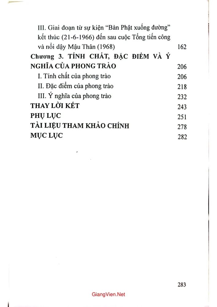 Mục lục chi tiết trang 1 sách Phong trào Phật giáo miền nam Việt Nam 1964 đến 1968
