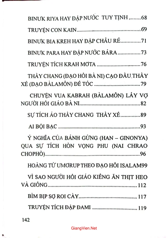 Mục lục chi tiết trang 1 sách Truyện cổ dân gian Chăm Bình Thuận