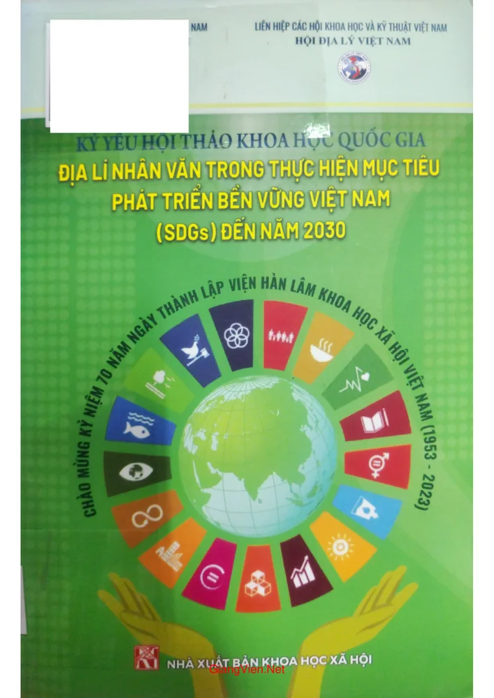 Ảnh bìa của Kỷ yếu Hội thảo khoa học quốc gia địa lý nhân văn trong thực hiện mục tiêu phát triển bền vững Việt Nam đến năm 2030