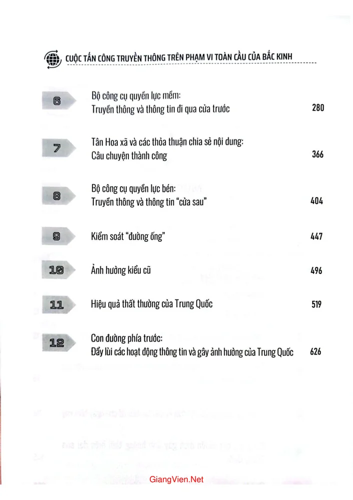 Mục lục chi tiết trang 1 sách Cuộc tấn công truyền thông trên phạm vi toàn cầu của Bắc Kinh