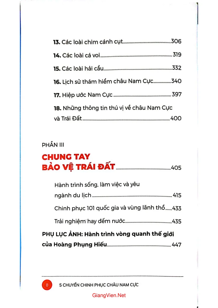 Mục lục chi tiết trang 2 sách 5 chuyến chinh phục Nam cực - cẩm nang du lịch Nam Cực - 2025