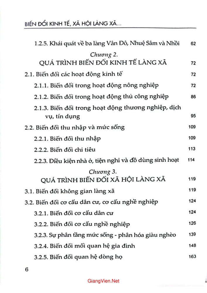 Mục lục chi tiết trang 1 sách Biến đổi kinh tế xã hội làng xã thời kỳ Công nghiệp hóa, hiện đại hóa. Nghiên cứu trường hợp vùng Đông Sơn, tỉnh Thanh Hóa