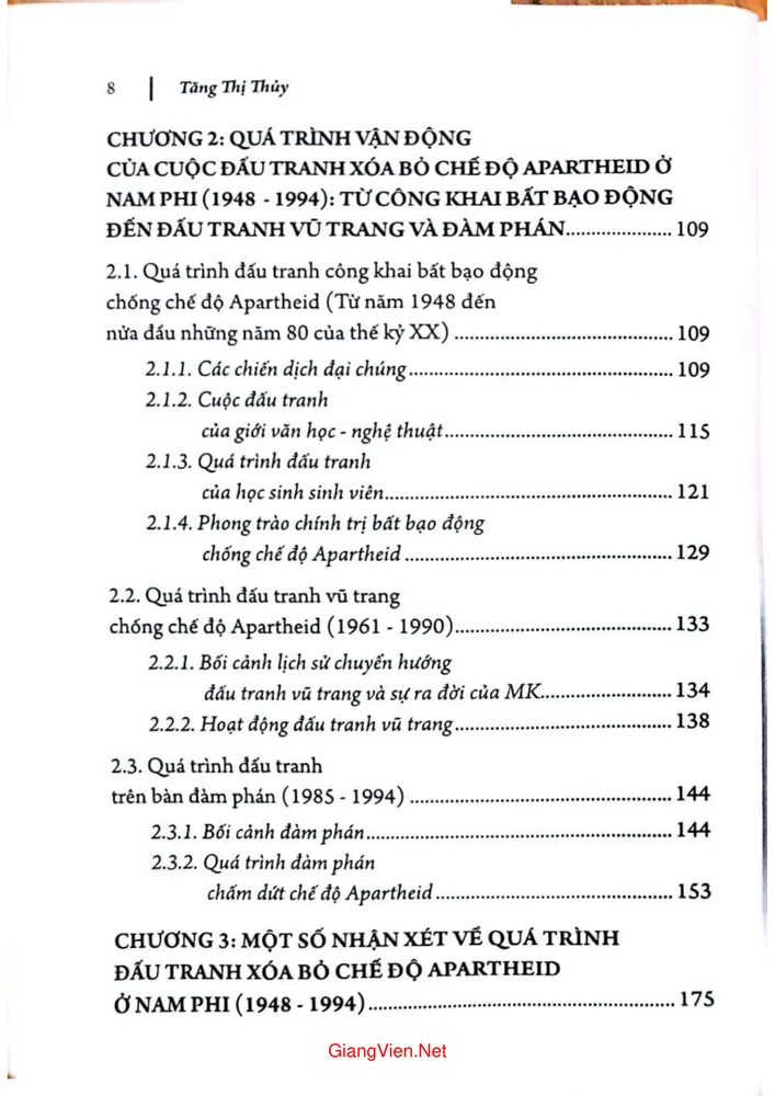 Mục lục chi tiết trang 1 sách Quá trình xóa bỏ chế độ Apartheid Nam Phi