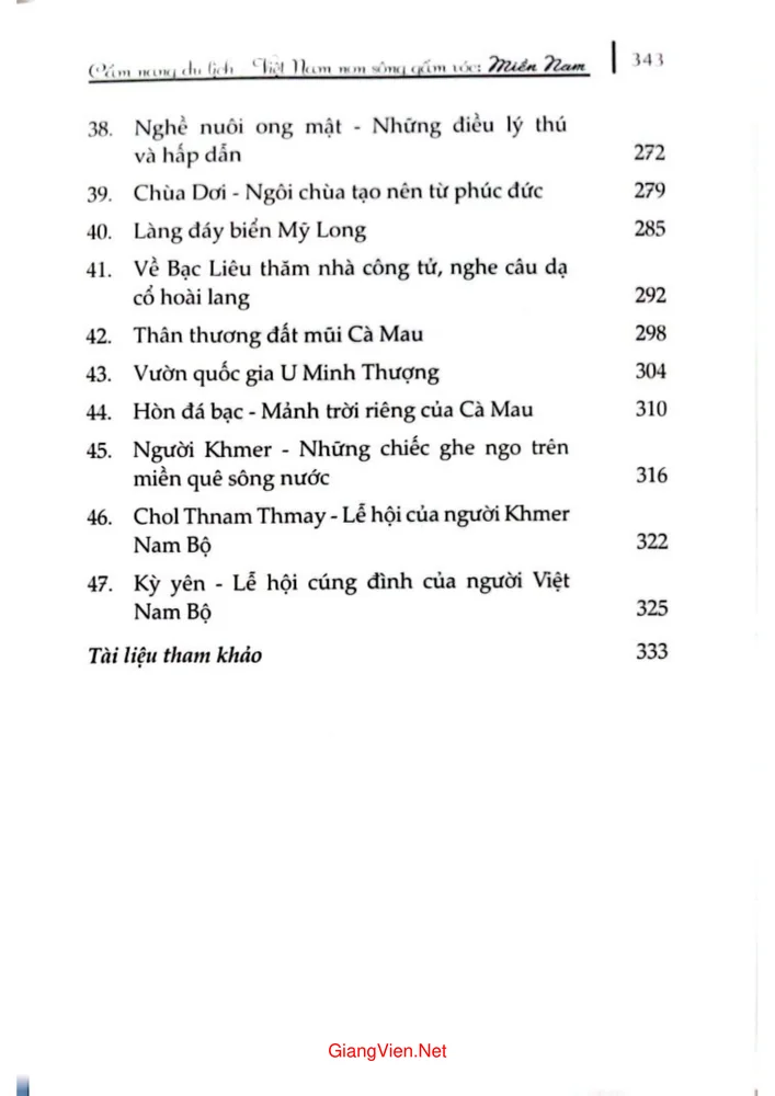 Mục lục chi tiết trang 2 sách Việt Nam non sông gấm vóc miền Nam