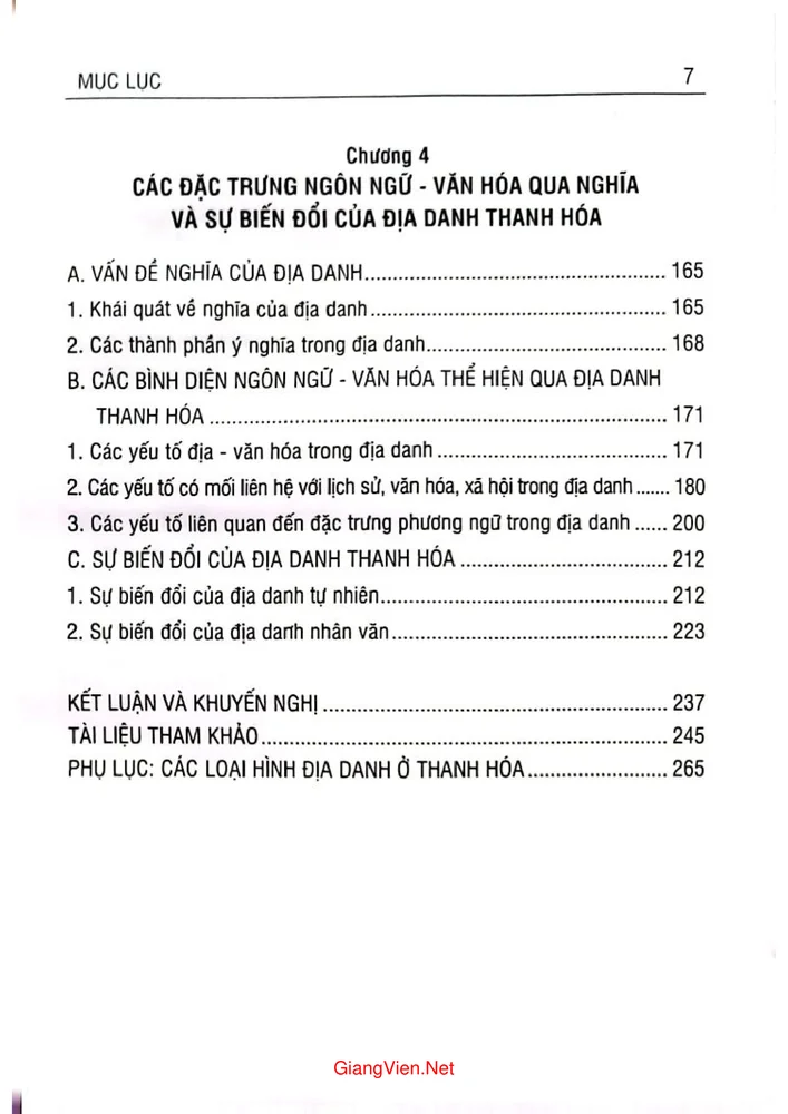 Mục lục chi tiết trang 2 sách Địa danh Thanh Hóa từ góc nhìn Ngôn ngữ - Văn hóa (Sách chuyên khảo)