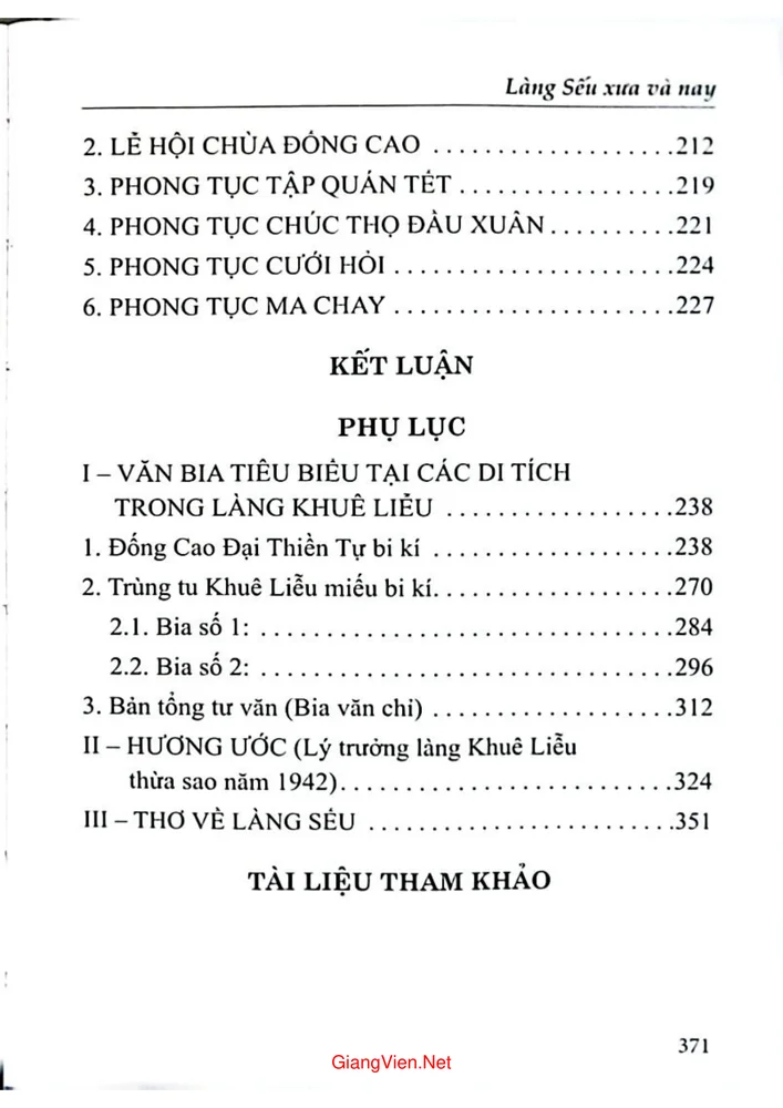 Mục lục chi tiết trang 2 sách Làng Sếu xưa và nay