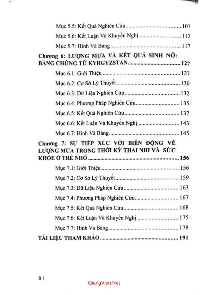 Mục lục chi tiết trang 2 sách Biến động lượng mưa và phát triển con người