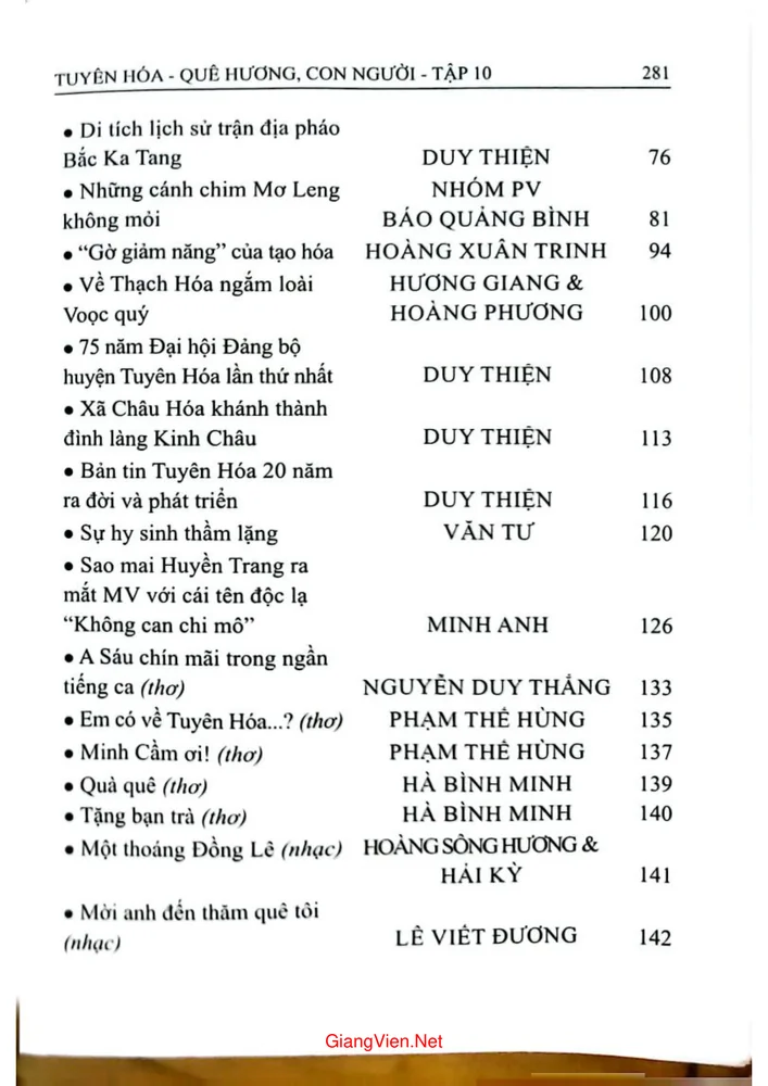 Mục lục chi tiết trang 1 sách Tuyên Hóa quê hương, con người