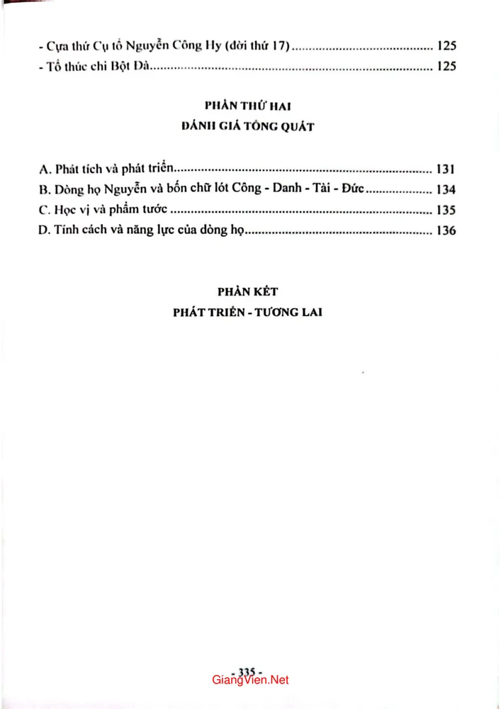 Mục lục chi tiết trang 2 sách Lịch sử dòng họ Nguyễn Công - Cội nguồn và phát triển