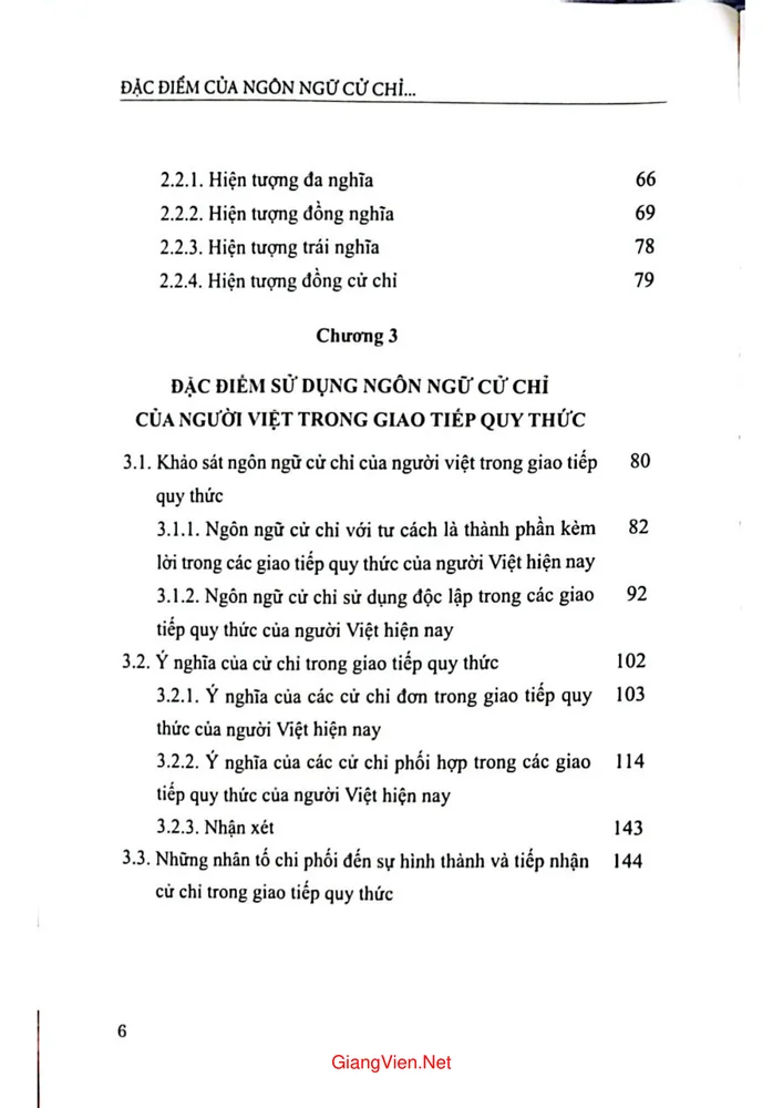 Mục lục chi tiết trang 1 sách Đặc điểm ngôn ngữ cử chỉ trong giao tiếp của người Việt hiện nay