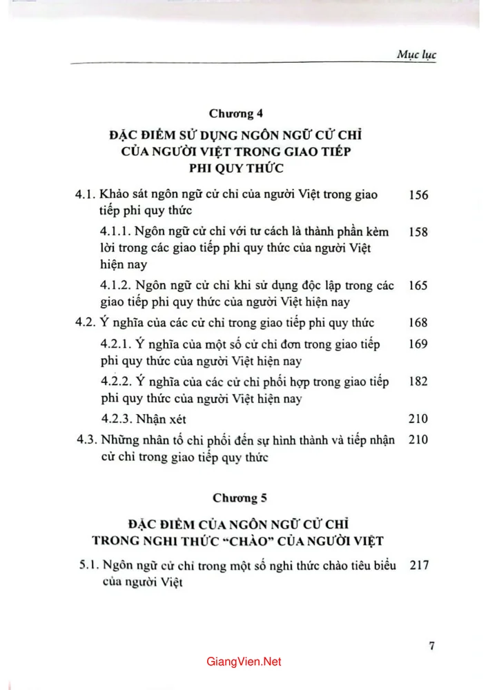 Mục lục chi tiết trang 2 sách Đặc điểm ngôn ngữ cử chỉ trong giao tiếp của người Việt hiện nay