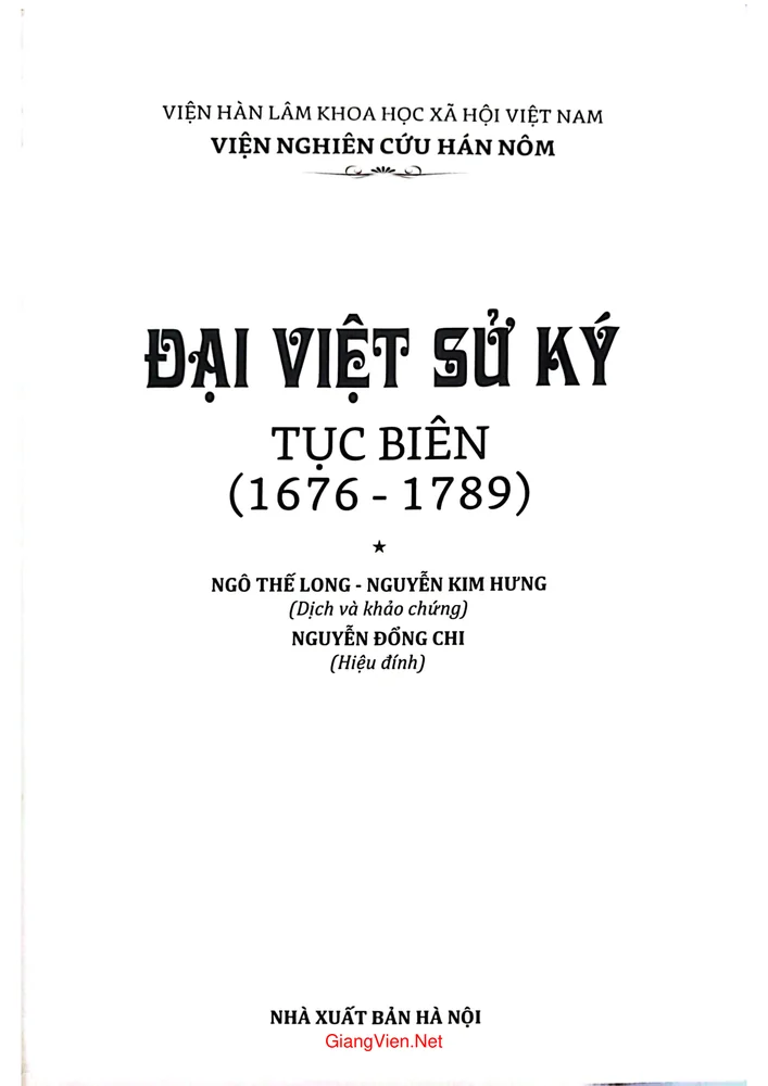 Trang bìa chính thức sách Đại Việt sử ký tục biên từ 1676 đến 1789