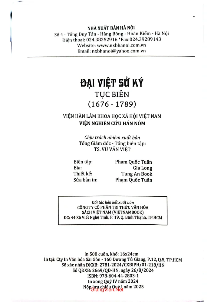Mục lục chi tiết trang 1 sách Đại Việt sử ký tục biên từ 1676 đến 1789