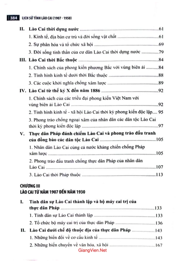 Mục lục chi tiết trang 1 sách Lịch sử tỉnh Lào Cai từ 1907 đến 1950