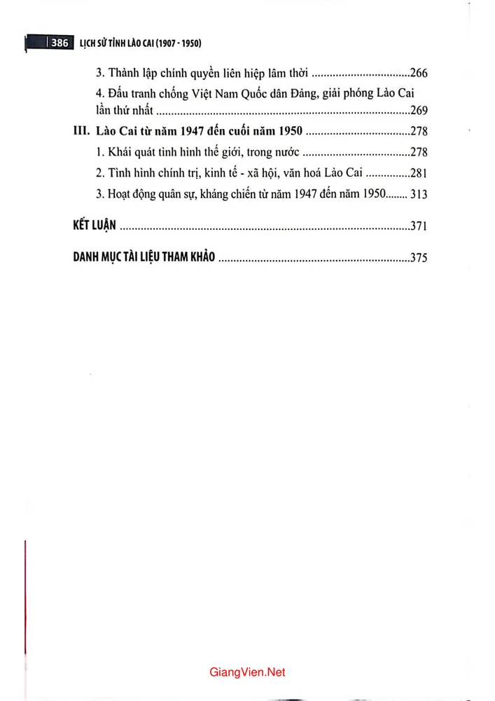 Mục lục chi tiết trang 3 sách Lịch sử tỉnh Lào Cai từ 1907 đến 1950