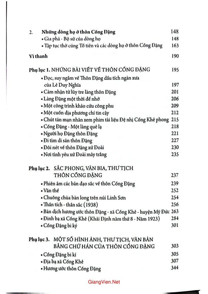 Mục lục chi tiết trang 1 sách Thôn Đặng dấu tích ngàn xưa