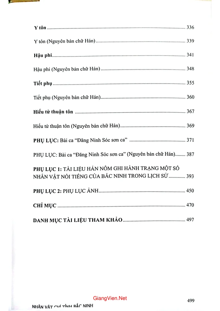 Mục lục chi tiết trang 1 sách Nhân vật chí tỉnh Bắc Ninh