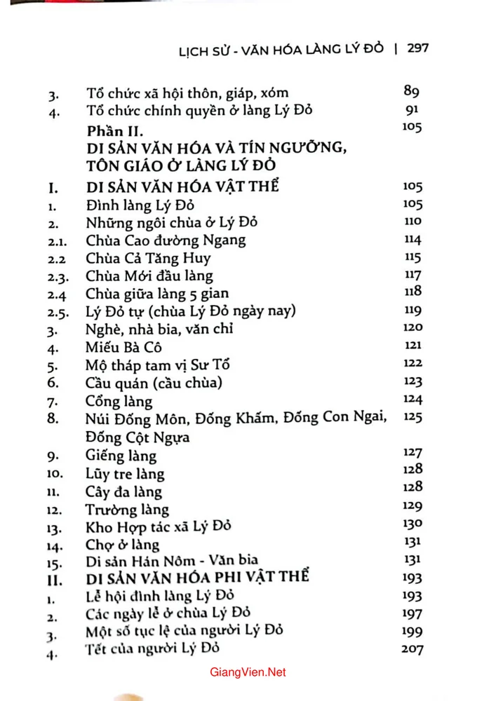 Mục lục chi tiết trang 1 sách Lịch sử văn hóa làng Lý Đỏ từ khởi thủy đến nay