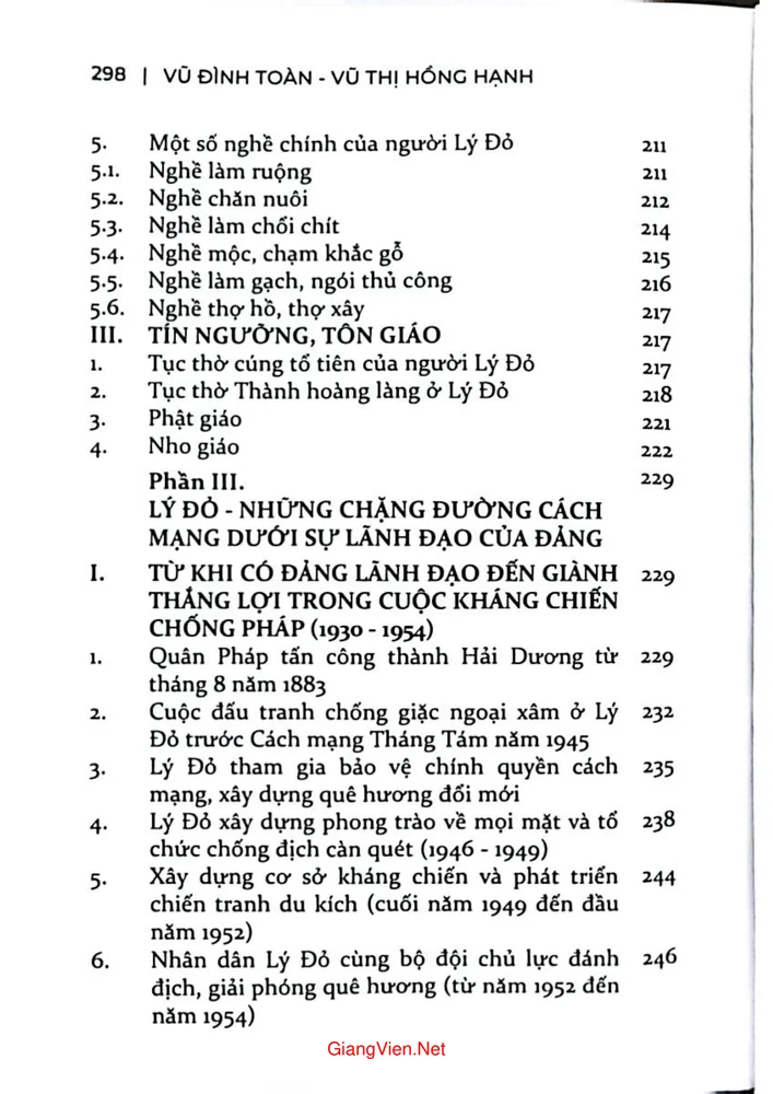 Mục lục chi tiết trang 2 sách Lịch sử văn hóa làng Lý Đỏ từ khởi thủy đến nay
