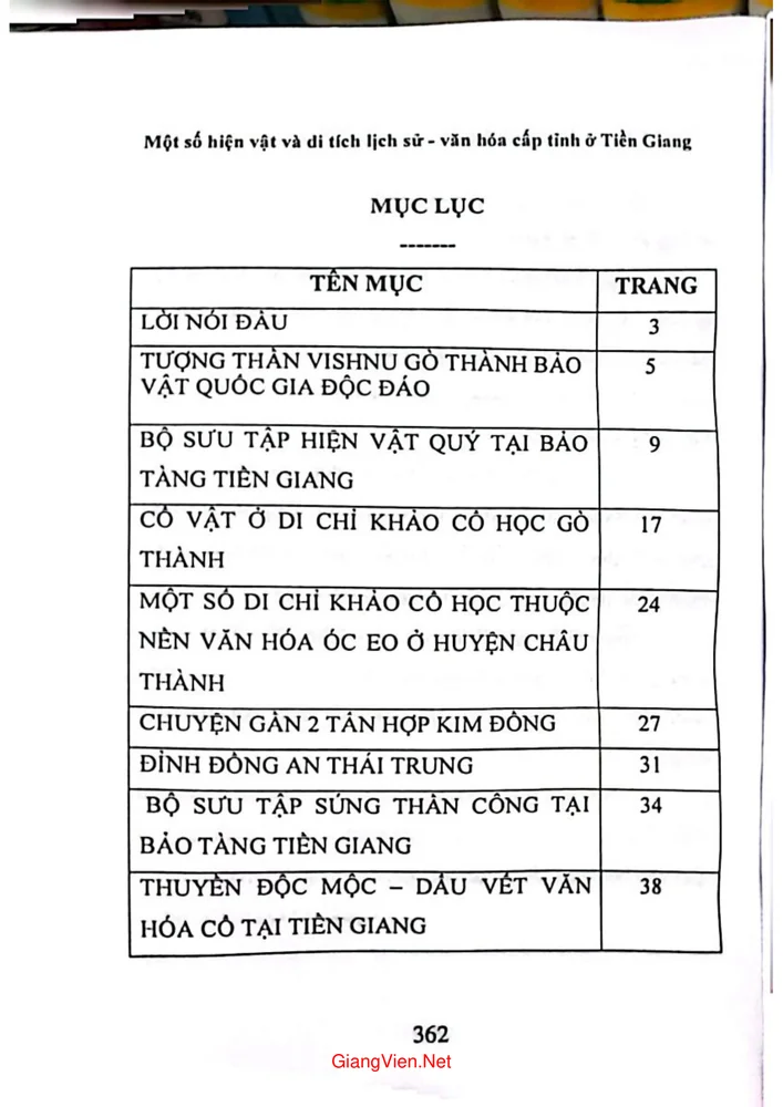 Trang bìa chính thức sách Một số hiện vật và di tích lịch sử văn hóa cấp tỉnh ở Tiền Giang tập 1