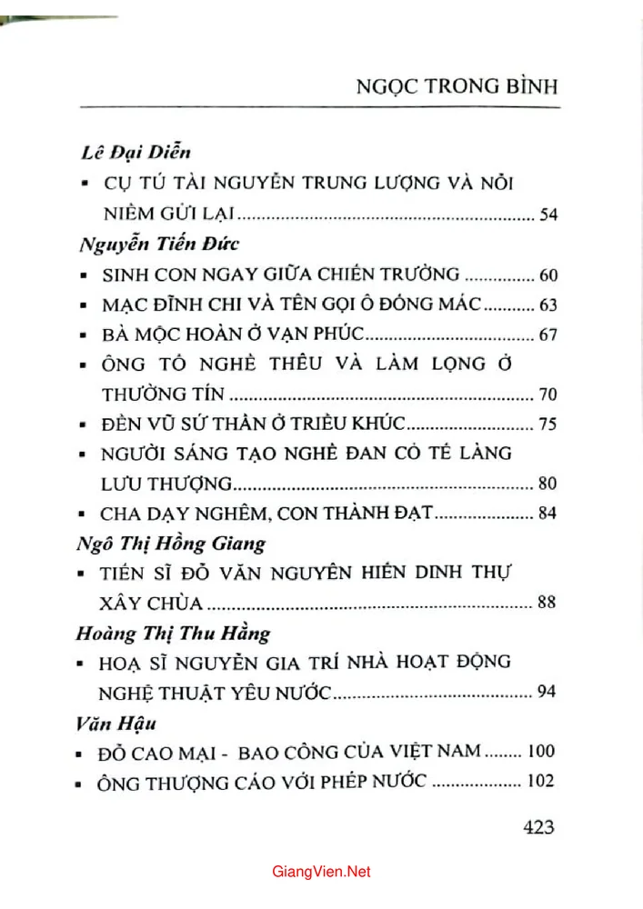 Mục lục chi tiết trang 1 sách Ngọc trong bình - 2025