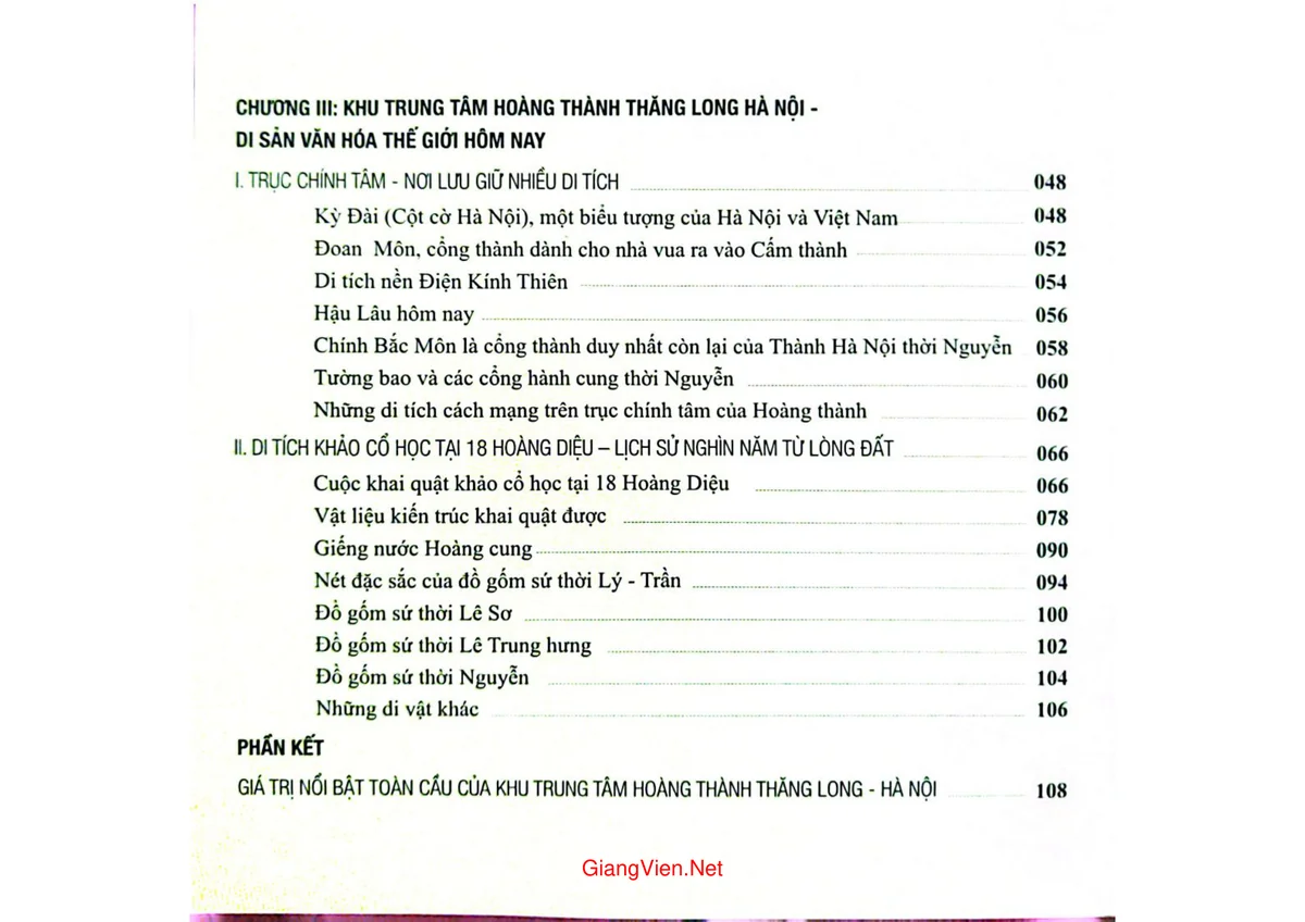 Mục lục chi tiết trang 2 sách Hoàng thành Thăng Long (phiên bản 2)